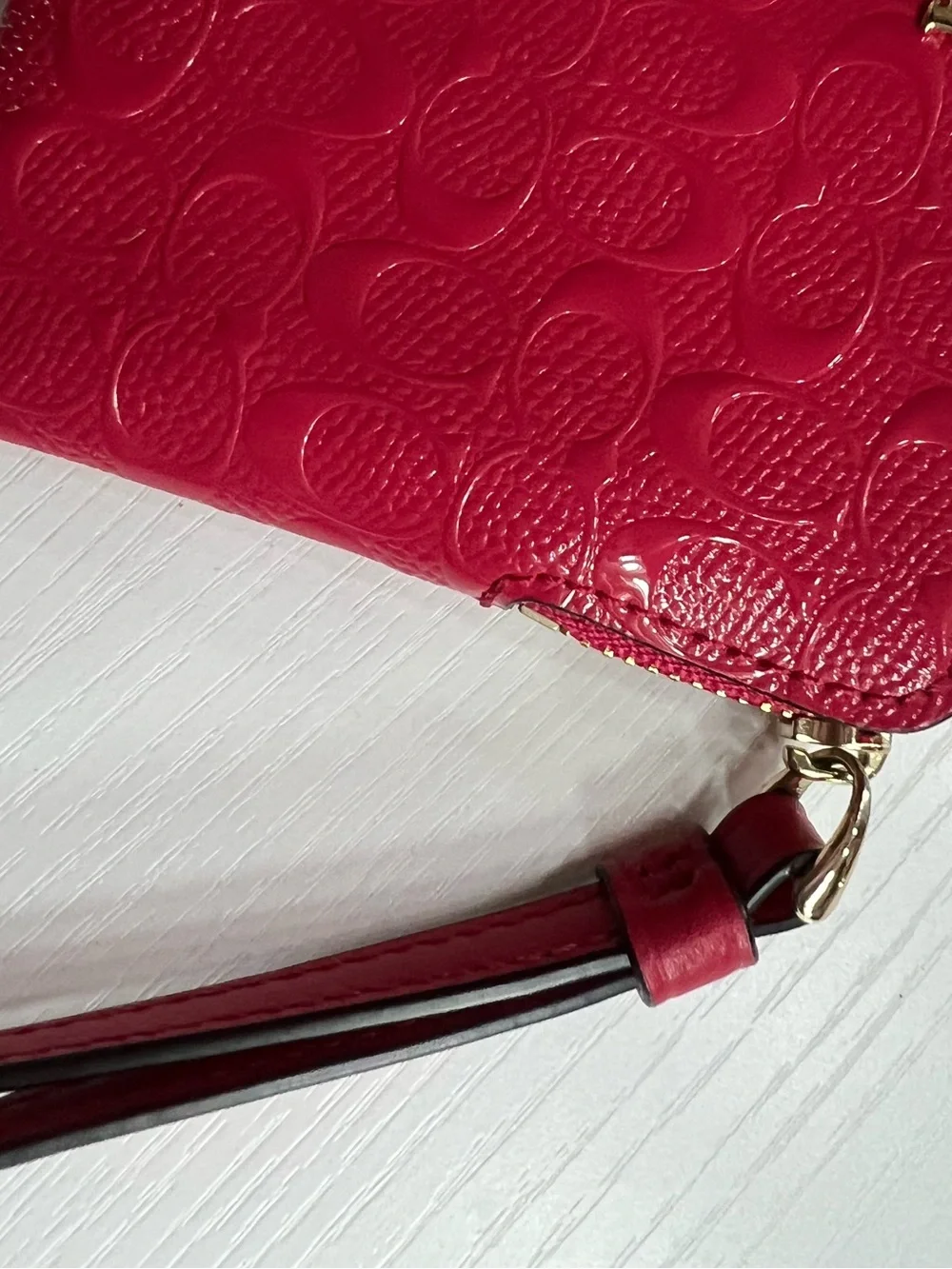 Coach HotPink Signature Patent Leather Wristlet